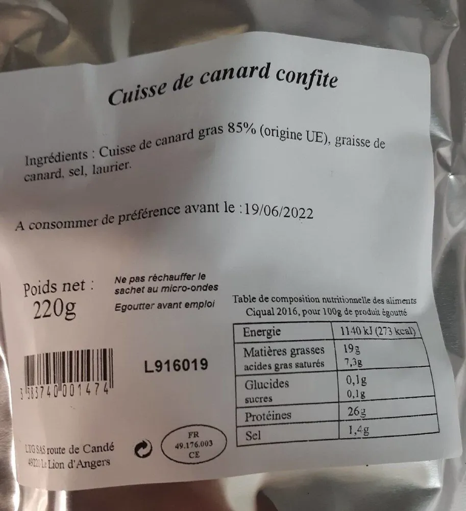Cuisse de canard confite