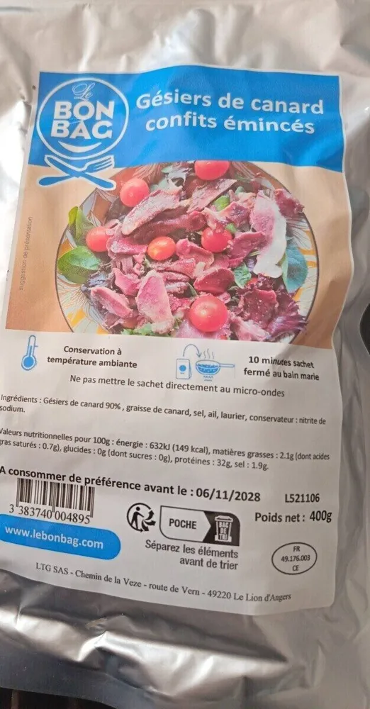 Gésiers de canard confits émincés