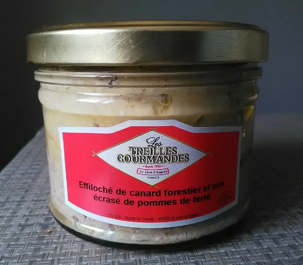 Effiloché de canard forestier et son écrasé de pommes de terre