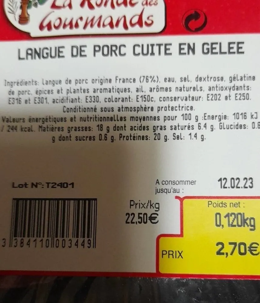 Langue porc cuite en gelée