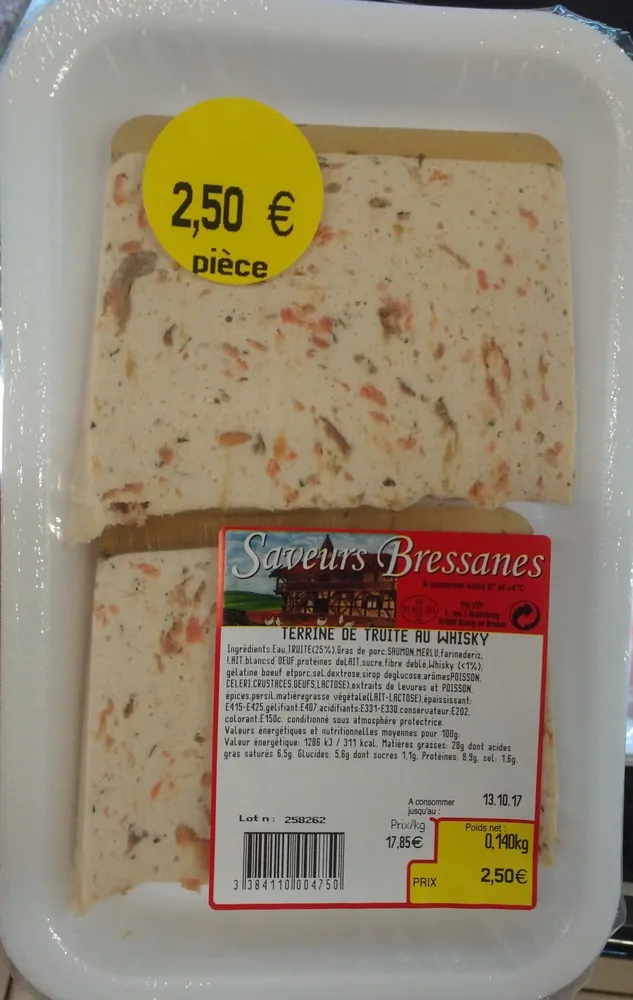 Saveurs Bressanes terrine truite au whisky 2 tranches