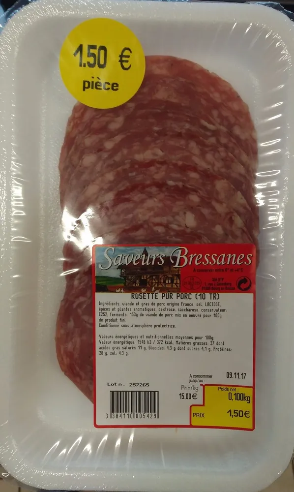 Saveurs Bressanes rosette pur porc 10 tranches