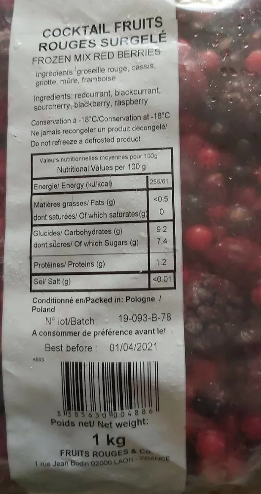 Cocktail fruits rouges surgelé