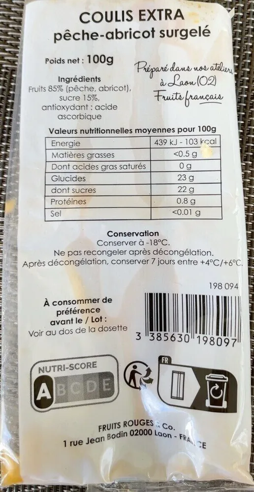 Coulis extra pêche -abricot surgelé