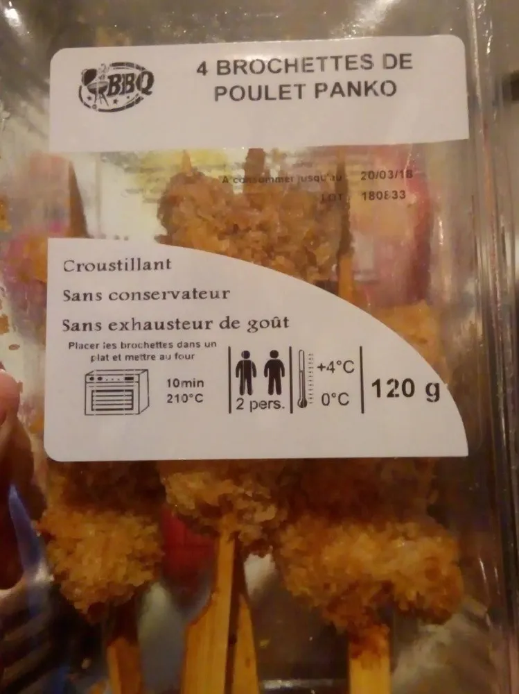 4 brochettes de poulet panko