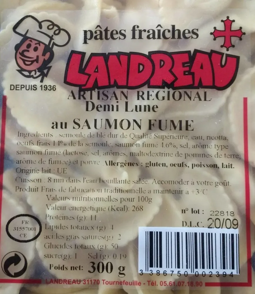 Pates fraîches Demi Lune au saumon fumé
