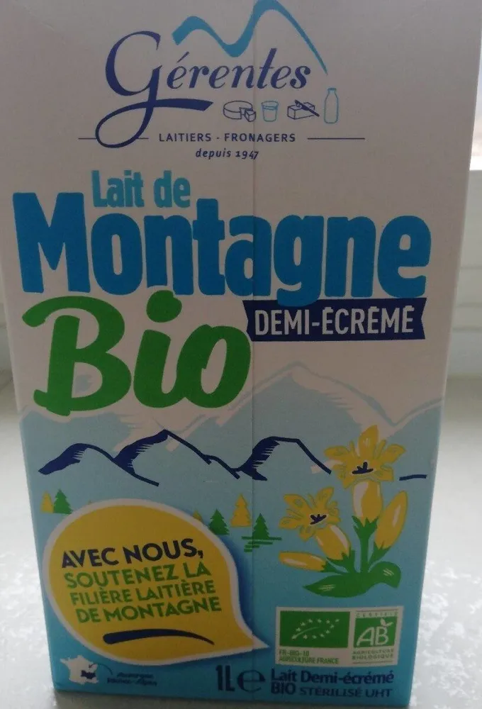 Lait de montagne bio demi-écrémé