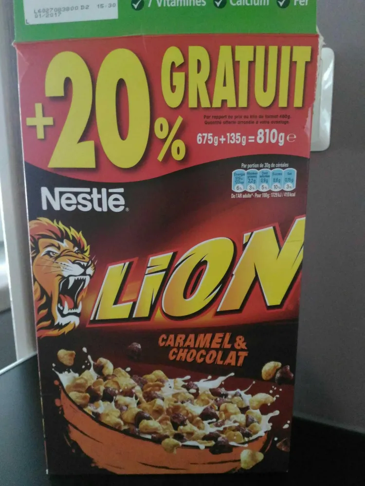Céréales Lion caramel et chocolat