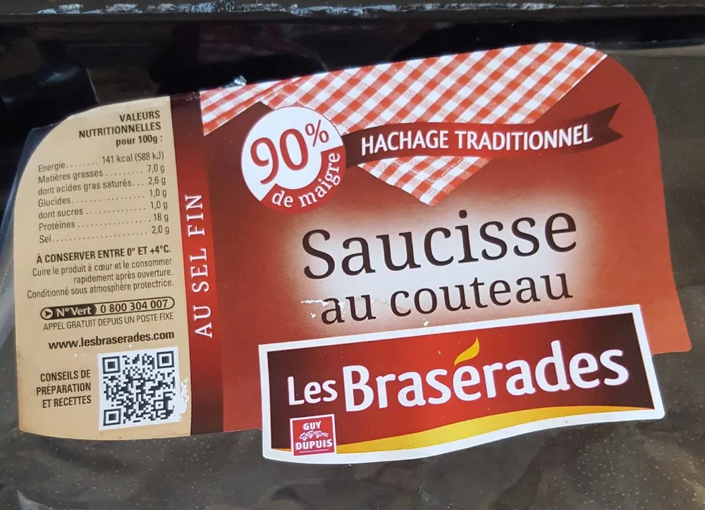 Les Brasérades Saucisse au couteau au sel fin la barquette de 900 g