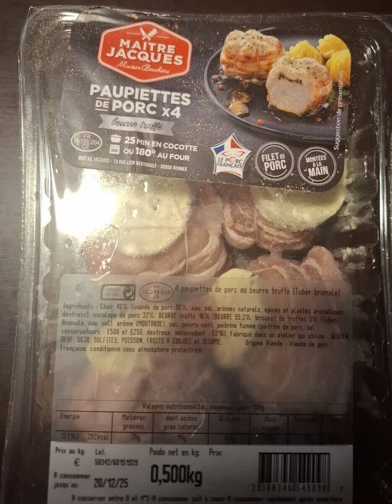 Paupiette de porc beurre truffé Maitre Jacques