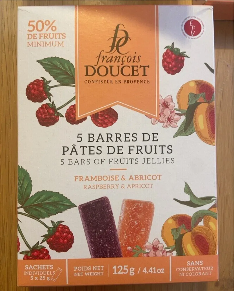 5 barres de pâtes de fruits framboise & abricot
