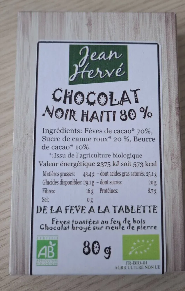Chocolat noir haiti 80 %