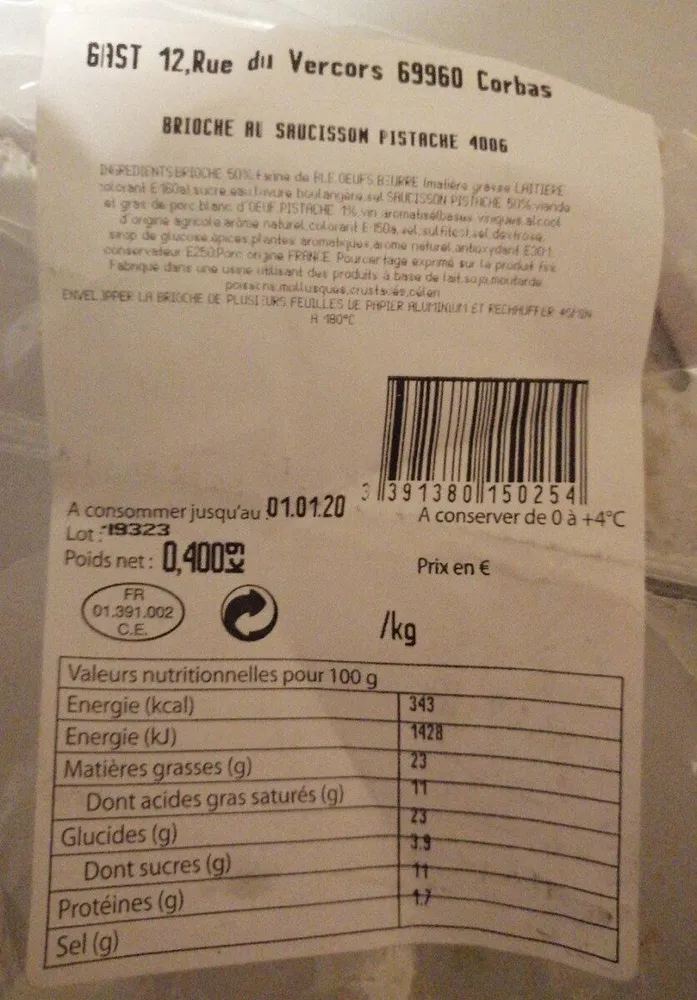 Brioche de saucisson pistache 400g