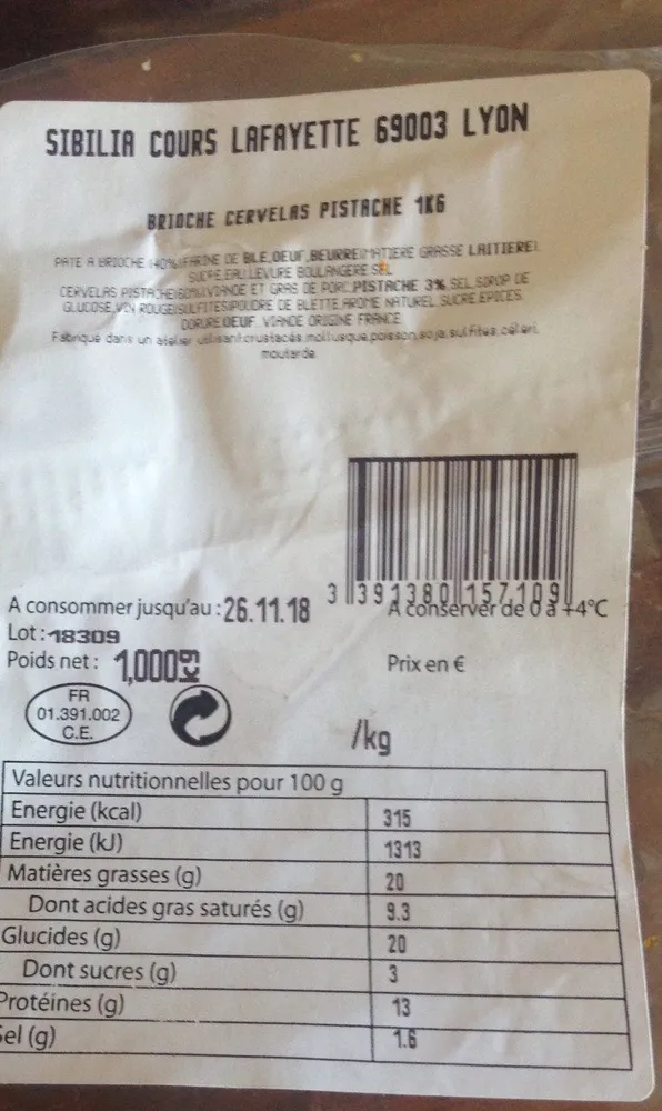 Brioche Cervelas pistaché 1 kg
