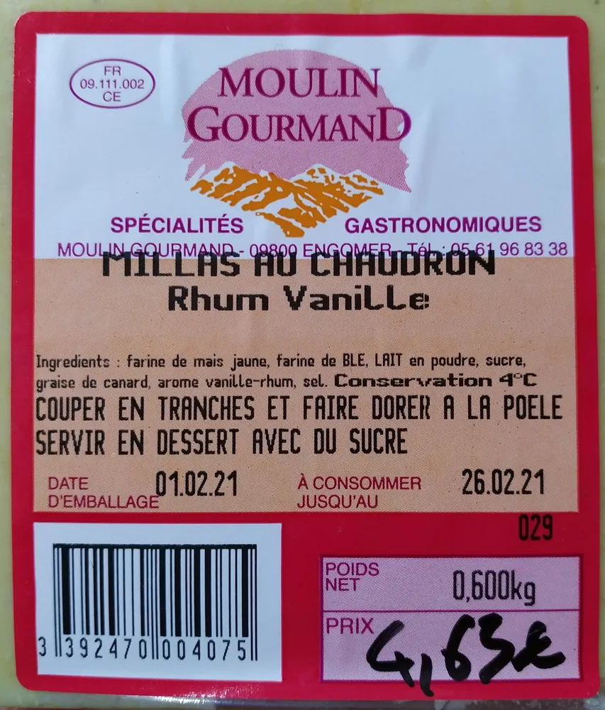 Milles au chaudron Rhum vanille