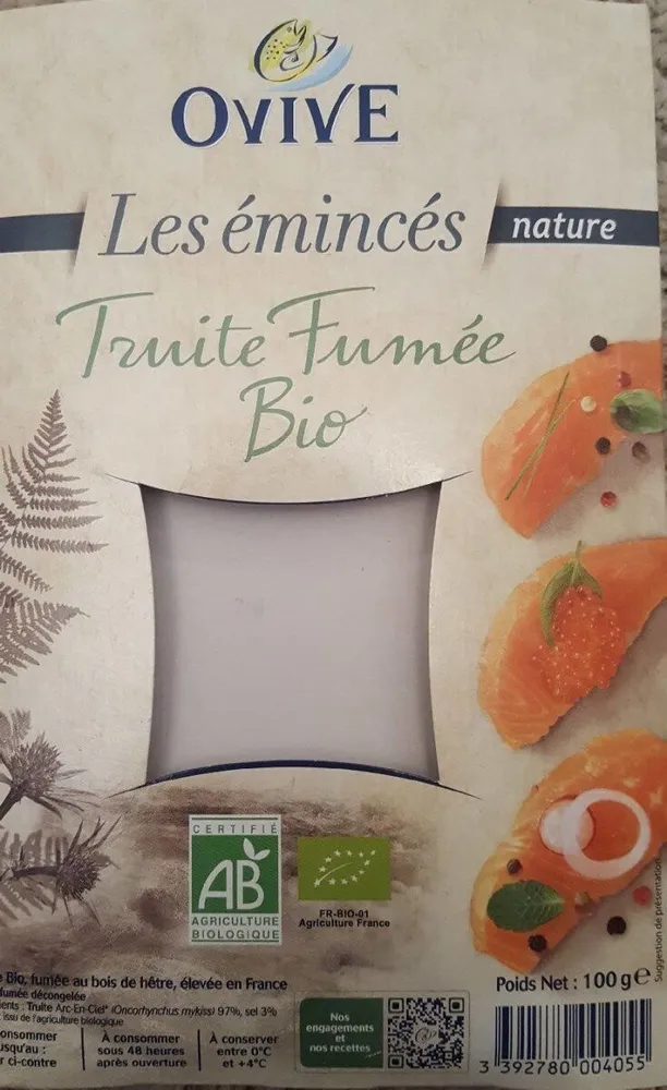 Les émincés. Truite fumée bio