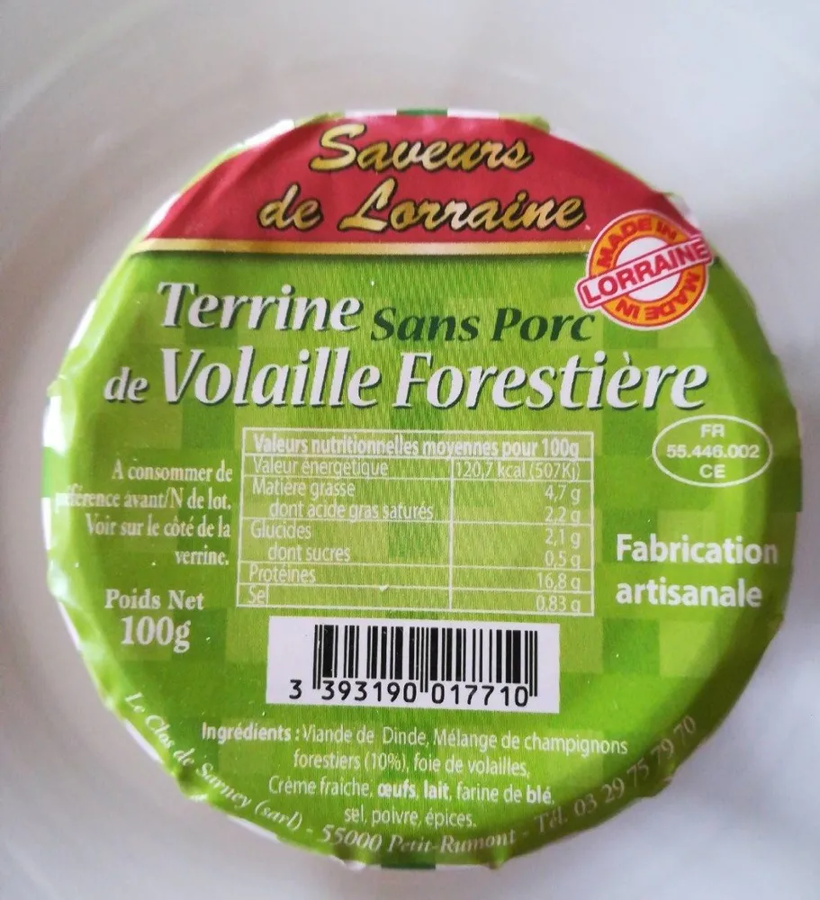 Terrine sans porc de volaille forestière