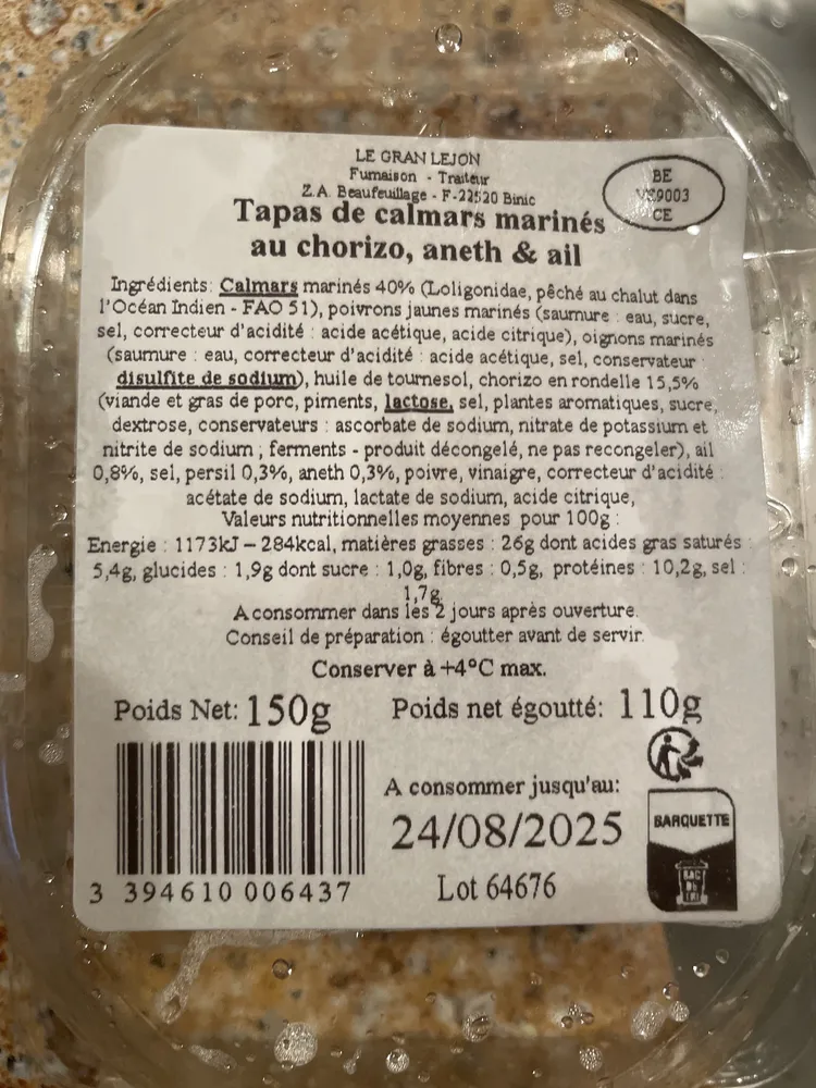 Tapas de calmars marines au chorizo