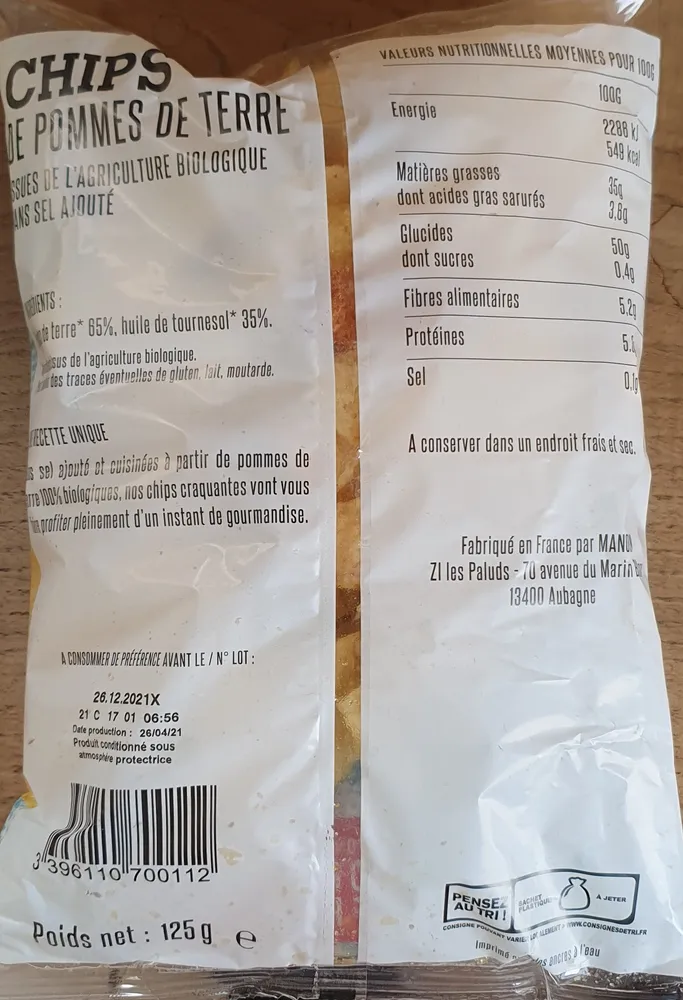Chips de pommes de pommes de tetre