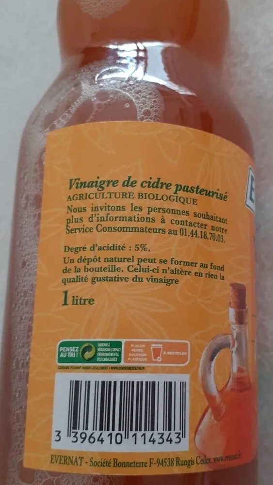 Vinagre de cidre Evernat 1 litre