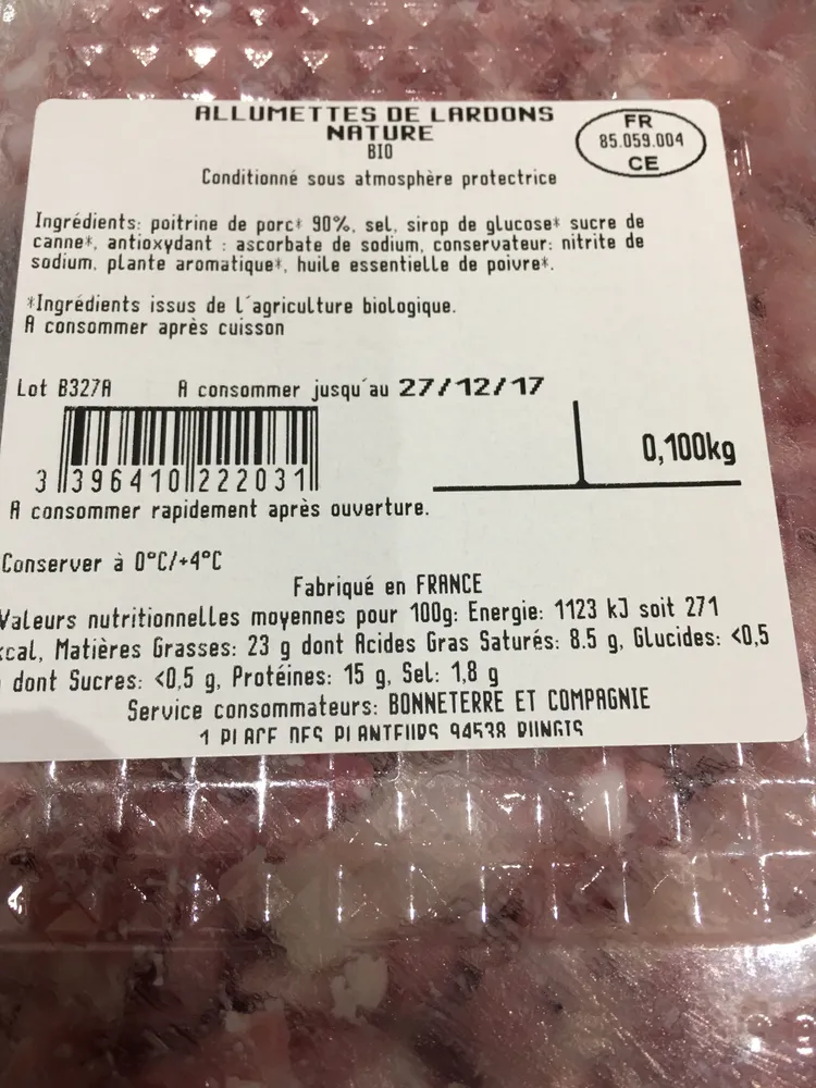 ALLUMETTES DE LARDONS NATURE