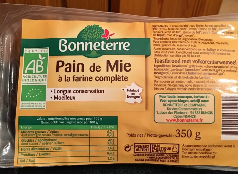 Pain de mie a la farine complete