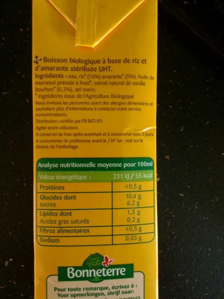Lait riz amarante