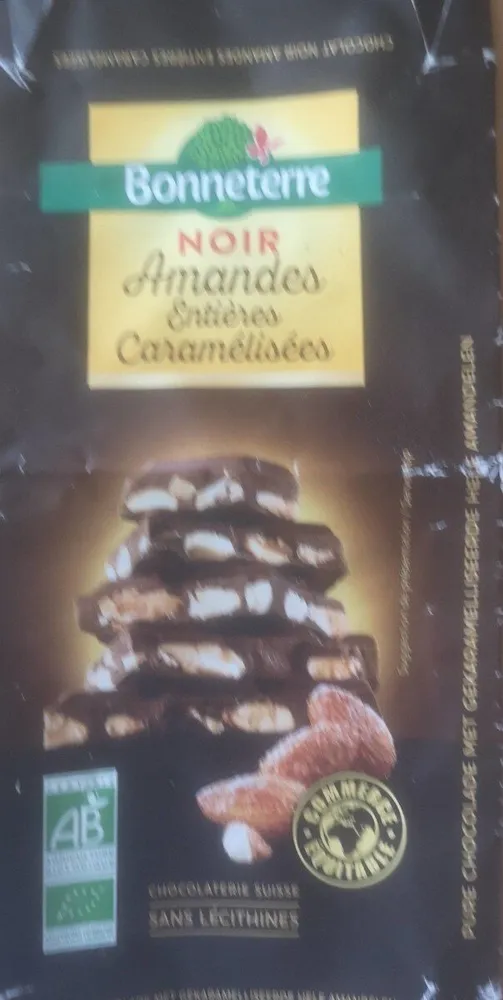 Chocolat noir amandes entières caramélisées