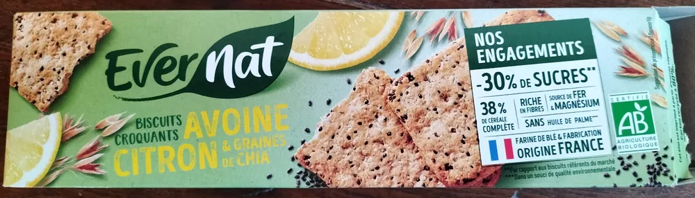 Biscuit croquants d' avoine, citron et graines de chia