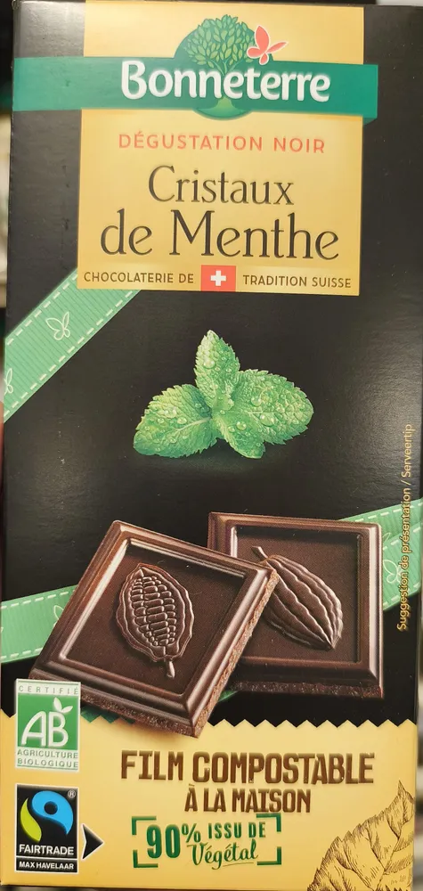 Chocolat noir cristaux de menthe