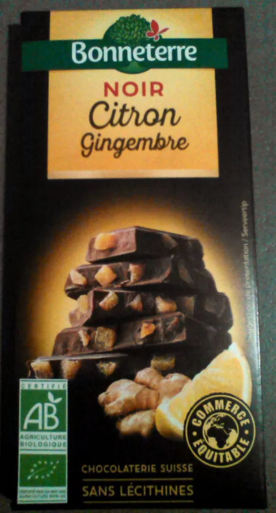 Chocolat Noir Citron Gingembre