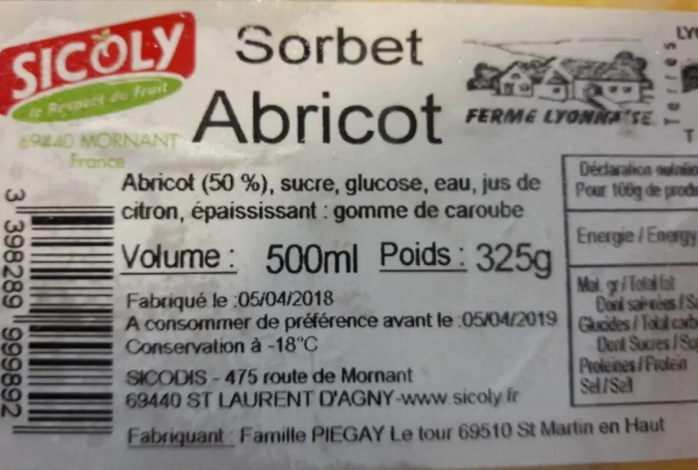Sorbet abricot