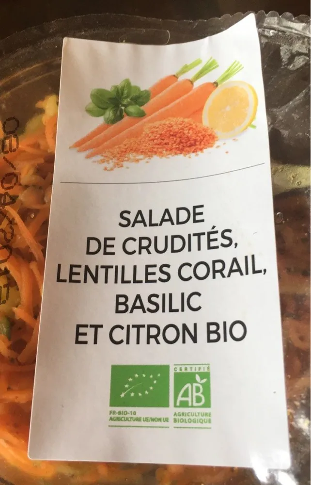 Salade de crudités lentilles corail basilic et citron bio