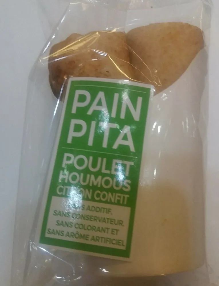 Pain pita poulet houmous citron confit