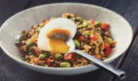 Salade oeuf poché, lentilles vertes du Puy et Kimchi
