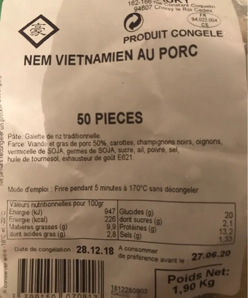 Nem Vietnamien au porc