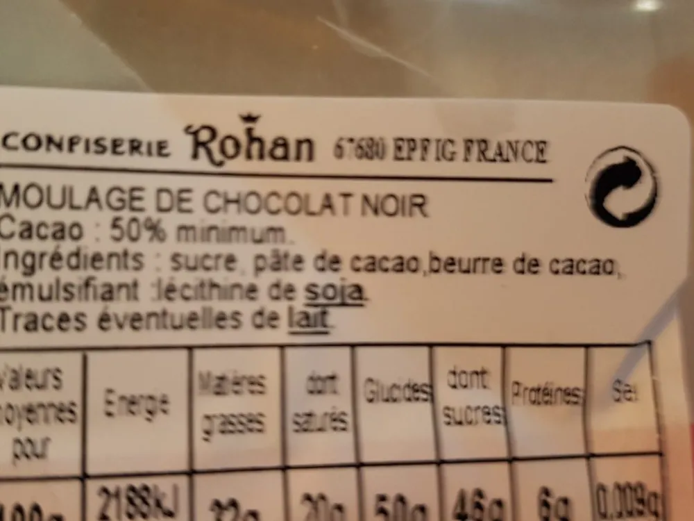 Moulage de chocolat noir