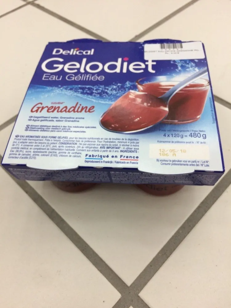 Delical Gelodiet Eau Gélifiée Saveur Grenadine - 4 Pots De
