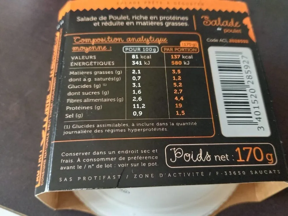 Salade De Poulet Hyperprotéinée 180G Phase 1 - Protifast