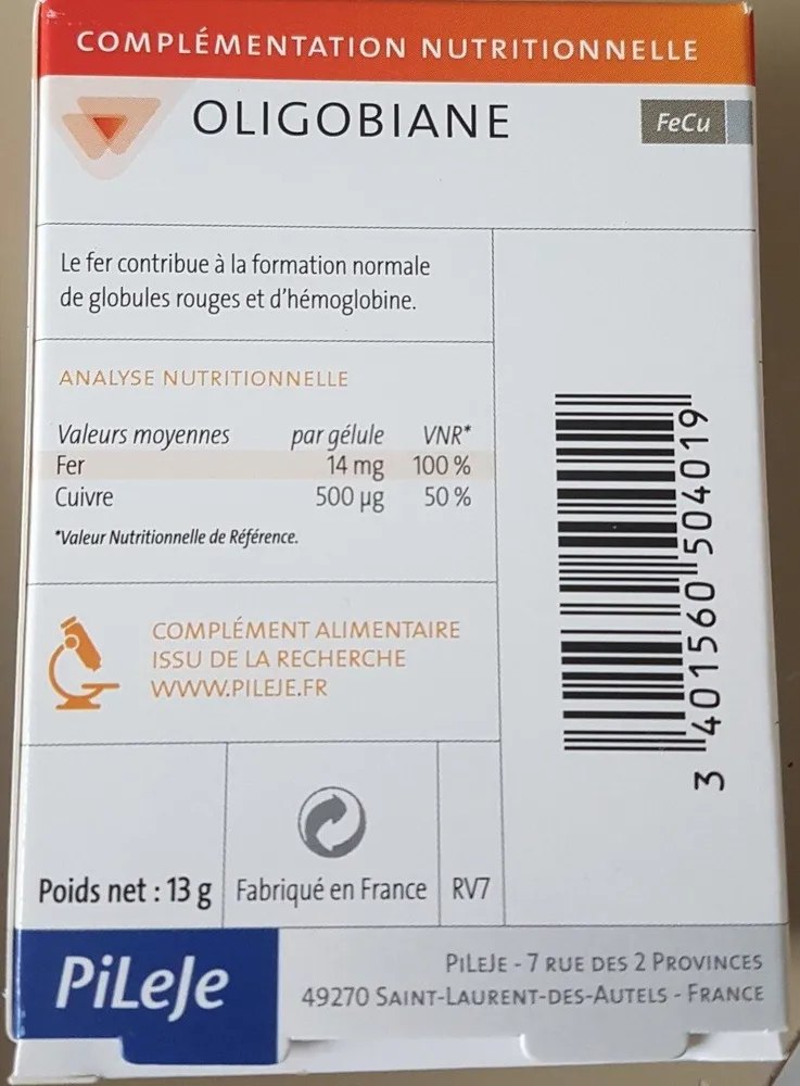 Pileje Oligobiane Fe / Cu 30 Gelules (trace Elements)