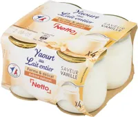 YAOURT AU LAIT ENTIER POT VERRE 4X125G - saveur vanille