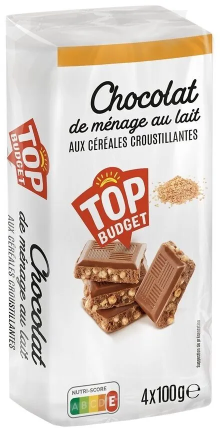 Tablette lot nu chocolat au lait aux céréales croustillantes - 4x100g