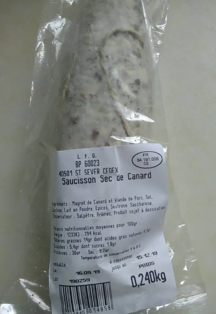 Saucisson sec de canard