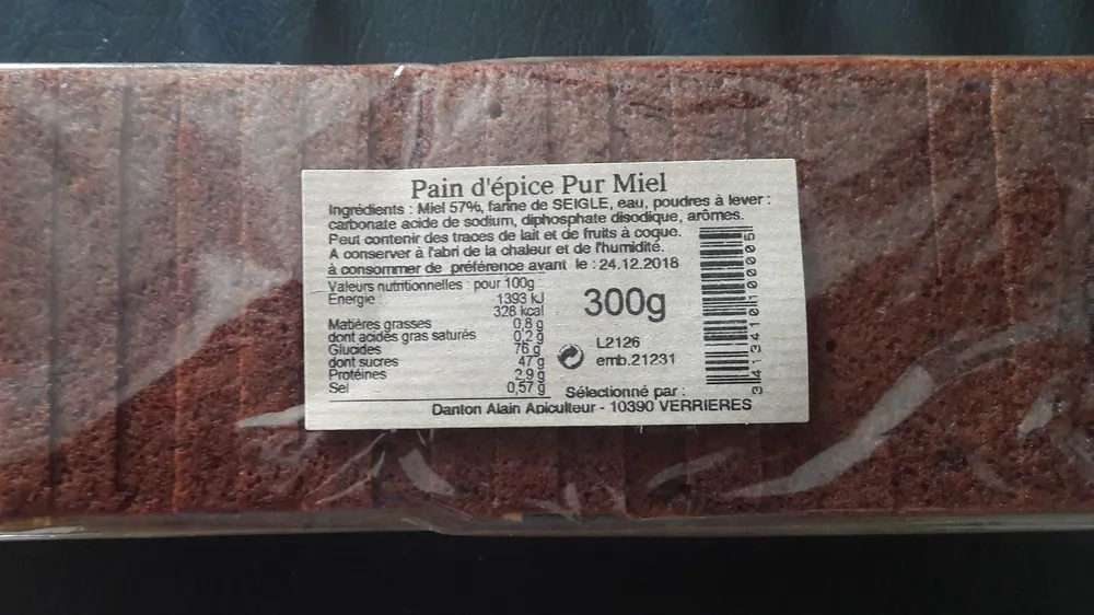 Pain d'épices pur miel