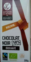 Chocolat noir dessert 58% cacao, Bolivie