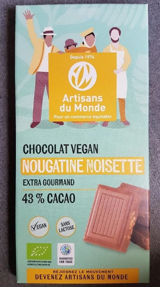 Chocolat vegan noisette éclats de nougatine