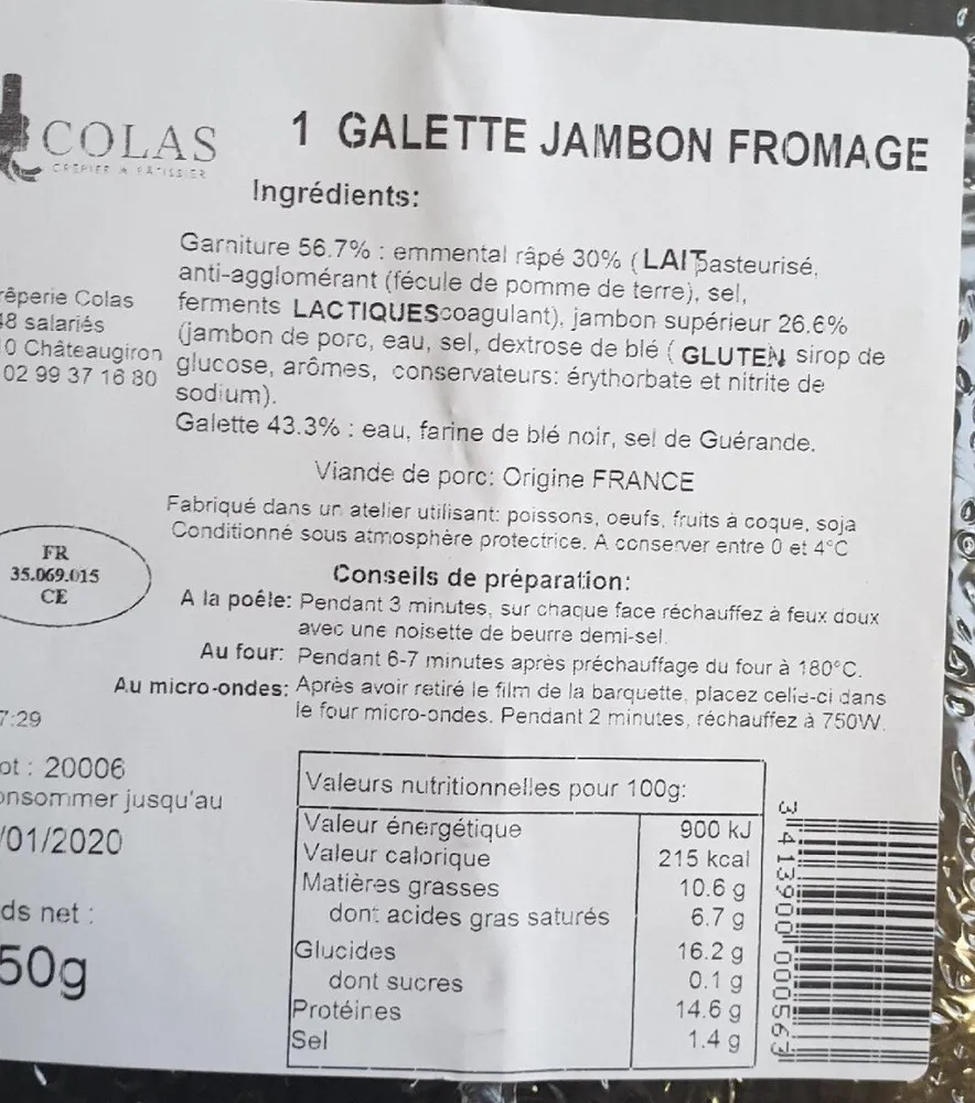 Galette jambon fromage