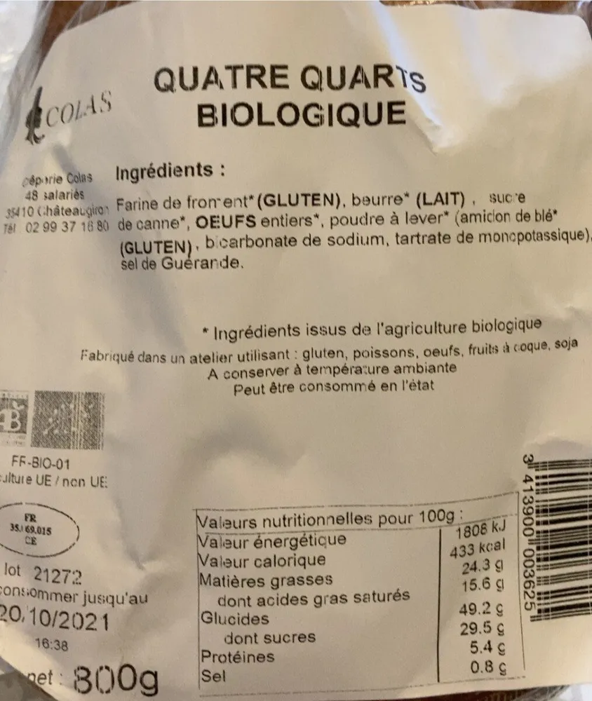 Quatre quarts biologique