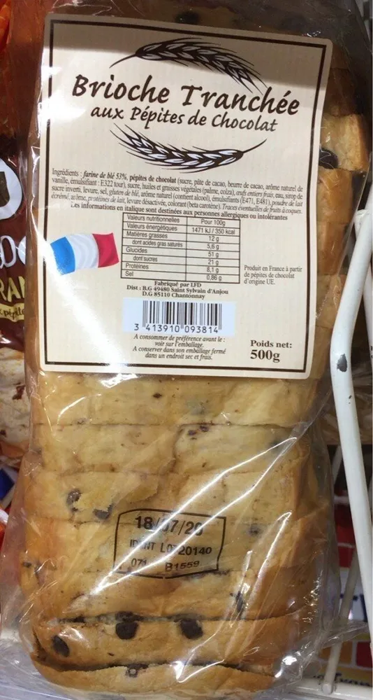Brioche tranchée aux pépites de chocolat