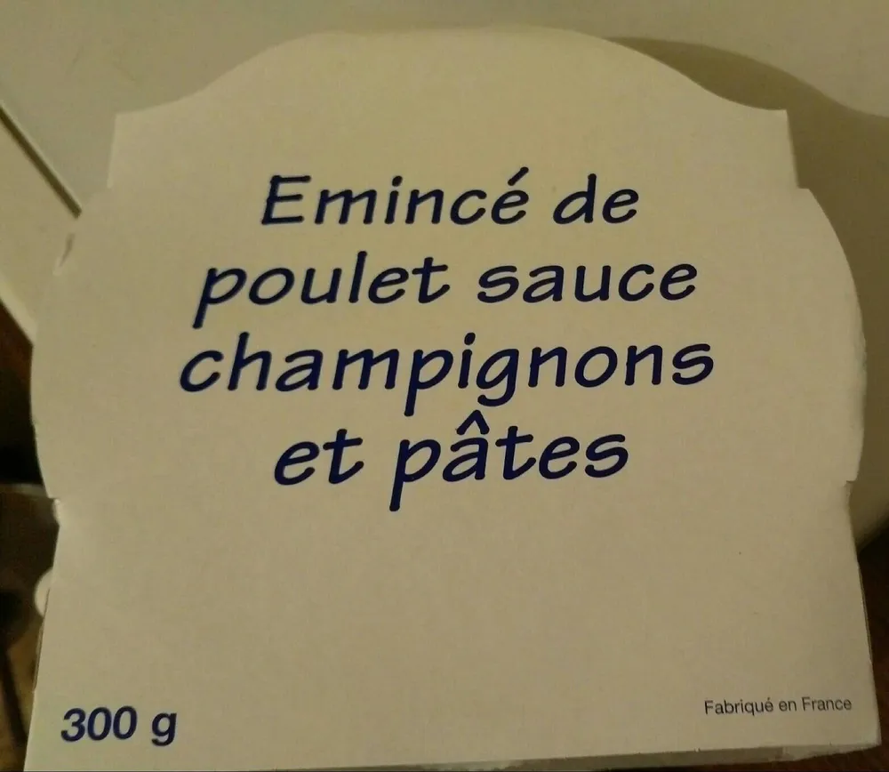 Emincé de poulet sauce champignons et pâtes